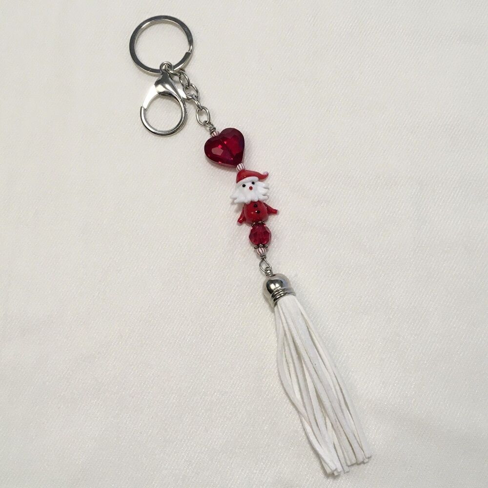 Christmas Purse Bag Accessory Keychain Santa Suede Tassel Charm Holiday Gift